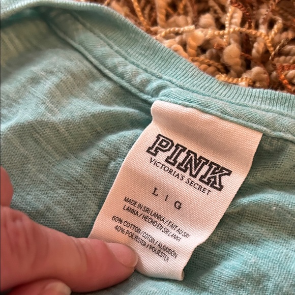 PINK Victoria's Secret Aqua Tee with Animal Print Pocket - Picture 3 of 5